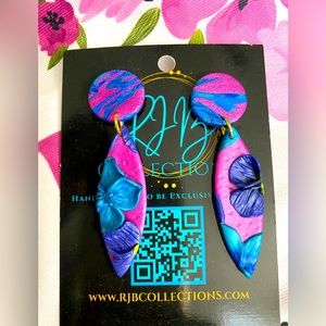 Handmade Blue Violet Floral Pierced Earrings